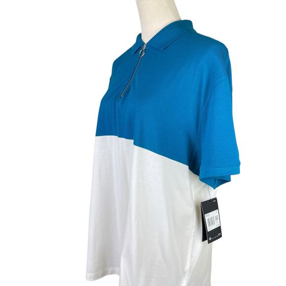 Nike NWT Women's Dri-Fit Teal White Colorblock Pique Knit Quarter Zip Golf Polo - Picture 6 of 13